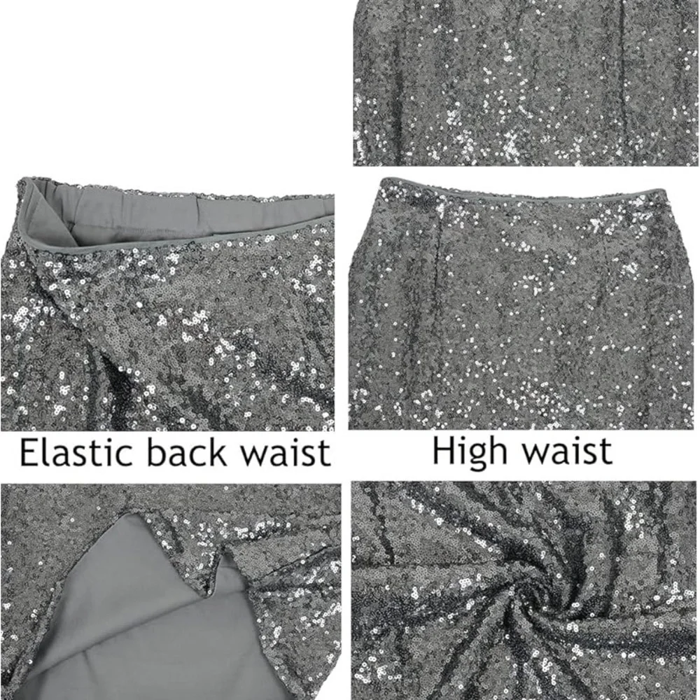 Anna-Kaci High Waist Sparkly Sequins Midi Skirt Pencil Cocktail Party Skirt